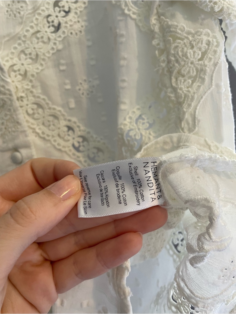 Hermant & Nandita White Eyelet Lace Button-Front Short Sleeve Top M - Picture 3 of 6